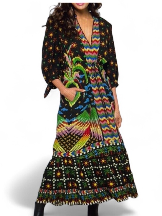 FARM Rio Dresses & Skirts - NWT Farm Rio Black Macaw Night Maxi Dress Multicolor V-Neck Size Small Boho